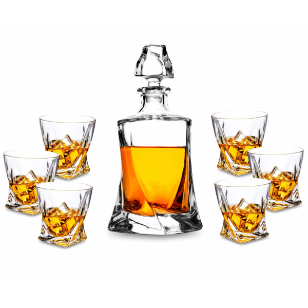 7-delade whiskyglas och set, blyfria kristallglas, whiskykaraff med 6x glas, hög kvalitet, vacker present