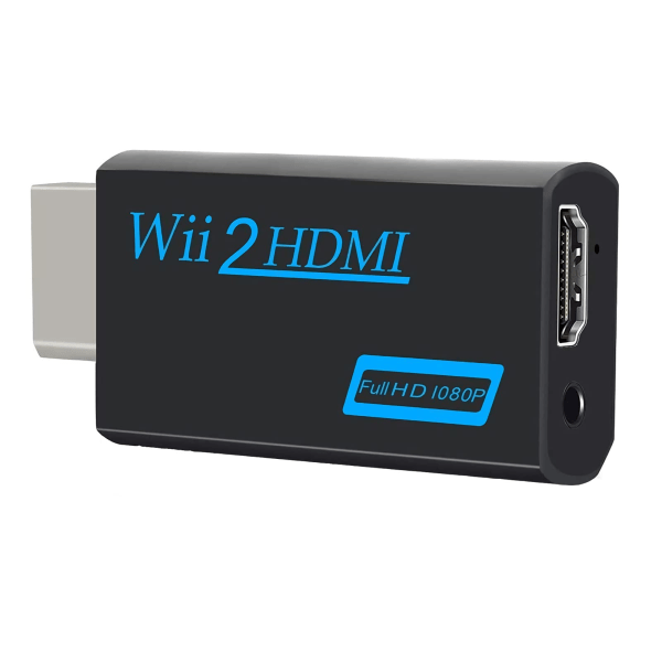 Wii HDMI-adapter, Wii til HDMI-konverter, understøtter alle Wii-skærmtilstande med 3,5 mm lydoutput og HDMI (sort)