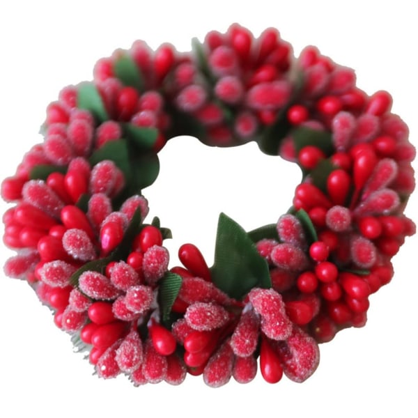 4 st Holiday Berry Candle Ring Christmas Candle Ring Konstgjorda ljusringar med konstgjorda bär Jul små krans ljushållare
