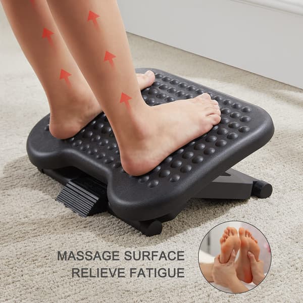 Justerbart fotstöd för skrivbord med massage, 3 höjder & 30° lutning för kontor/hem