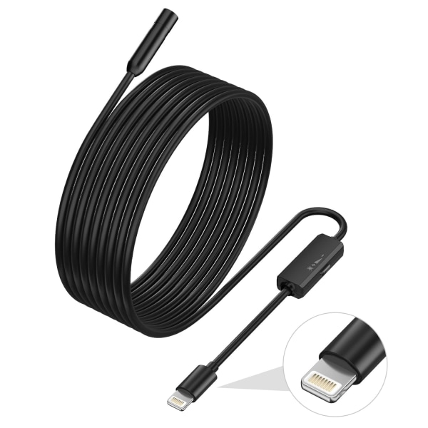 Endoskop for iPhone, inspeksjonskamera med 5,5 mm objektiv for, 1 meter halvrigid kabel boreskop IP68 vanntett 1m