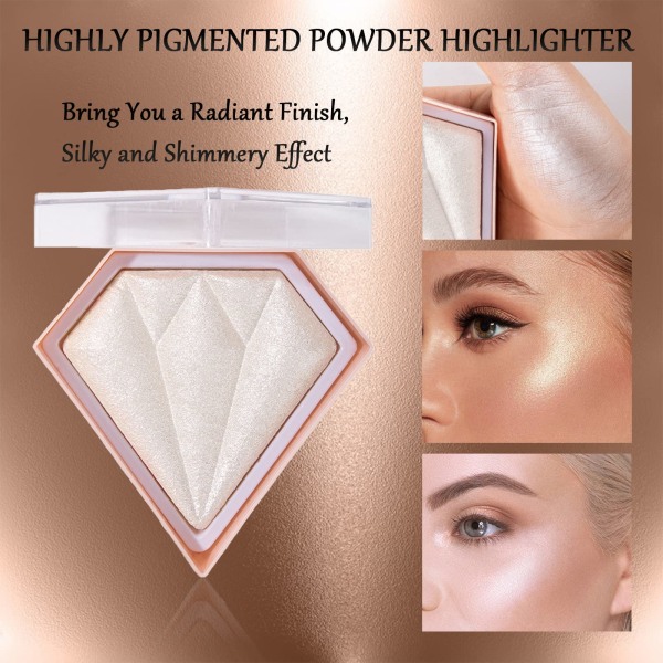 Powder Highlighter Makeup, Høypigmentert Powder Highlighter, Bronzer og Highlighter Palett, Highlighting Powder for en strålende finish (hvit) White
