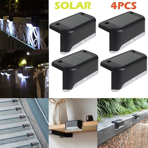 4 stk. LED solcelle stilampe udendørs have gård hegn væg landskab lampe lys hvid
