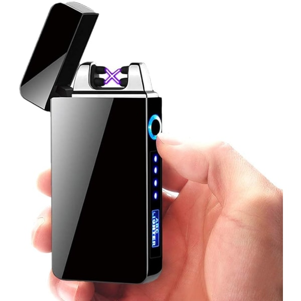 Elektrisk lighter gave, sort lighter, USB oppladbar elektrisk lighter vindtett dobbel bue strømindikator berøringskontroll Black