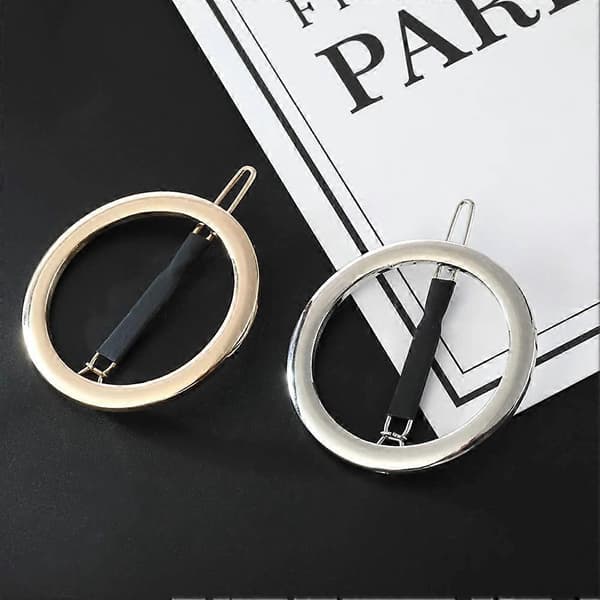 2 stk. simple hårnåle, hule ring geometriske metal hårnåle