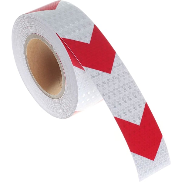25Mx5cm Reflextejp Varning, Reflektor Säkerhetstejp för Pilorientering, Varningstecken, Hög Synlighet, Hög Intensitet, Pil i Rött och Vitt
