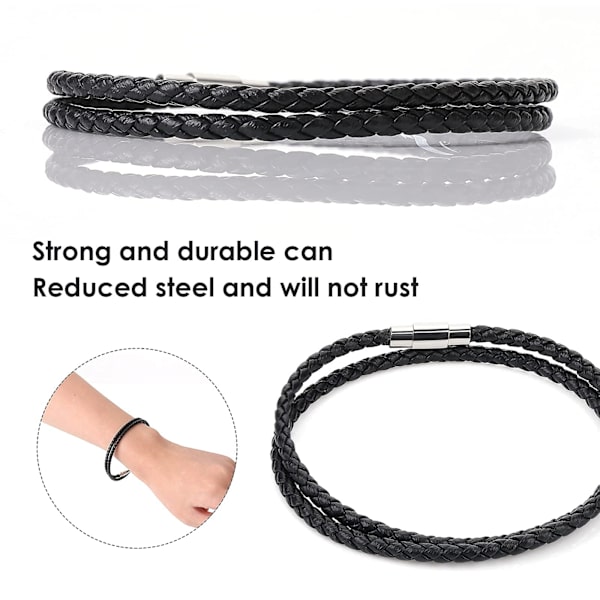 Læderarmbånd med dobbelt flettet læderarmbånd til mænd og kvinder i rustfrit stål