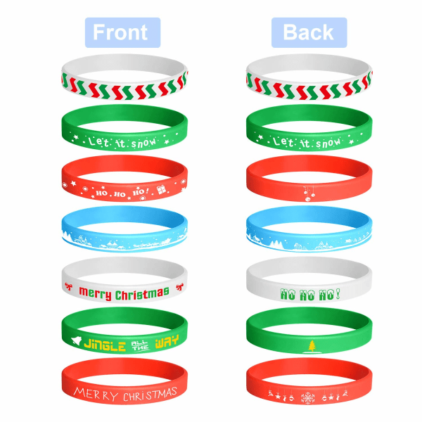 7 Pieces Christmas Wristband Silicone Wristbands Rubber Band Bracelets for Christmas Party Decoration Supplies 7 Merry Xmas Patterns