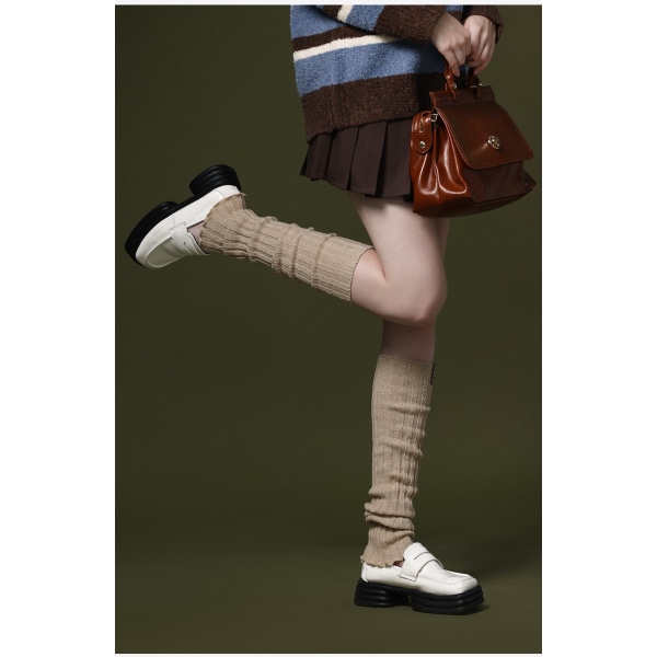 Pitkät villaiset neulotut säärenlämmittimet naisille ja tytöille nilkanlämmittimet korkeat jalkattomat polvisukat Villaiset akryylillä Maksimipituus - 44 cm khaki