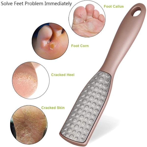 Fotfil Callus Remover, Dubbelsidig Fotskrubb för Död Hud, Rostfritt Stål Pedikyrfil för Sprickad Häl W/Tygförvaringsväska, Roséguld