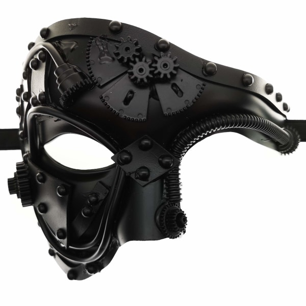 Steampunk Metal Cyborg Venetiansk Mask, Maskeradmask för Halloween-fest/Phantom of the Opera/Mardi Gras-bal Black