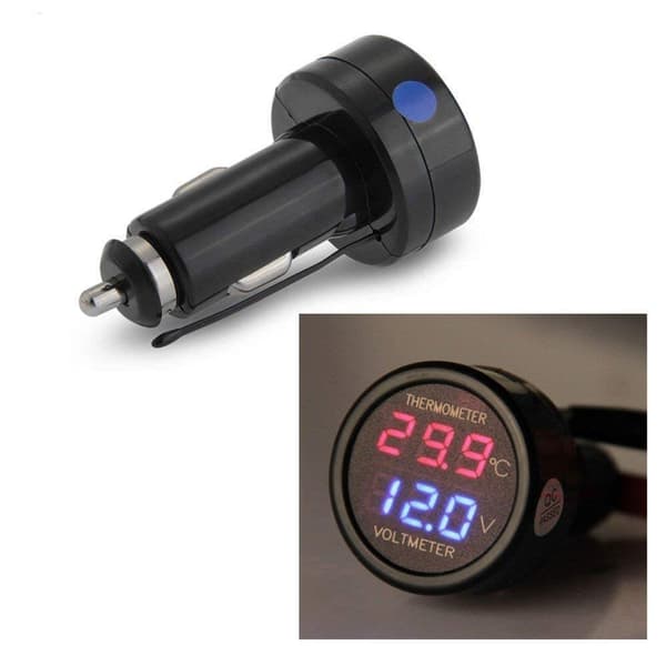2 i 1 Voltmeter + Termometer  Batterispænding Temperatur Digital  Indikator Måler Test med Dobbelt LED Display, DC12/24v
