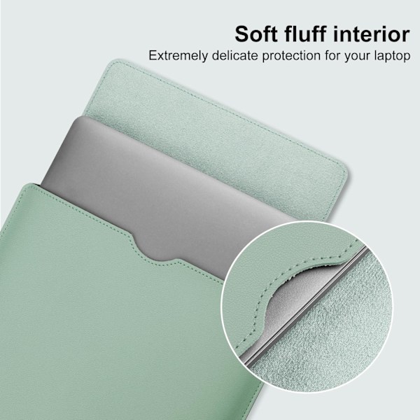 PU Læder Laptop Sleeve til MacBook Air 15 tommer A2941 M2 Chip, Indvendig Blød Plys Fortykket Polstret Bærbar Rejse Notebook Taske Etui (Grøn)