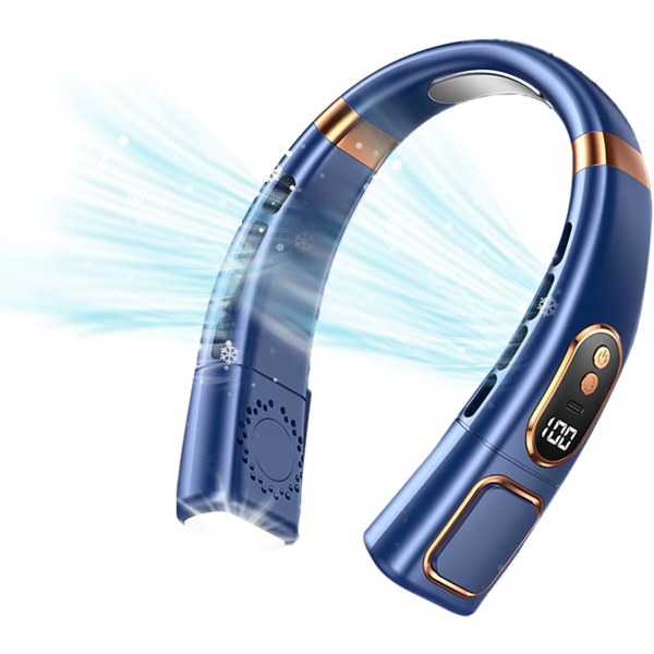 Halsfläkt, bärbar halsfläkt Uppladdningsbar, USB -bärbar handsfreefläkt, 5 hastigheter kylfläktar med LED-lampor, tyst bladlös halsfläkt - blå Blue
