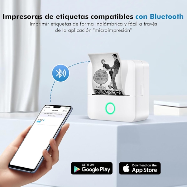 Selvklæbende etiketprinter, etiketprinter, termisk etiketprinter, bærbar Bluetooth-etiketprinter til hjemmebrug med Android- og iOS-enheder