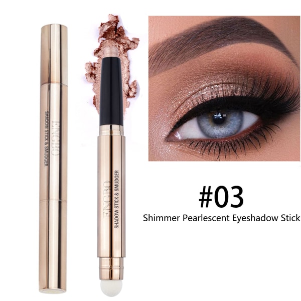 Glitter Eyeshadow Metallic Eye Shadow Stick, Pearl Shimmer Dual-Ended Eyeshadow Eye Brightener Highlighting Pen, High Pigmented (#03)