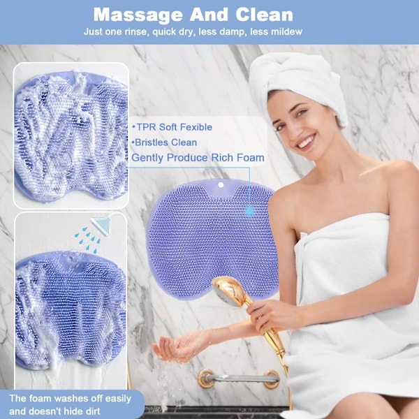2 st duschskrubbare för rygg och fötter, väggmonterad ryggskrubb, badmassagekudde, tvättfotmatta, exfolierande död hudfotborste (blå)