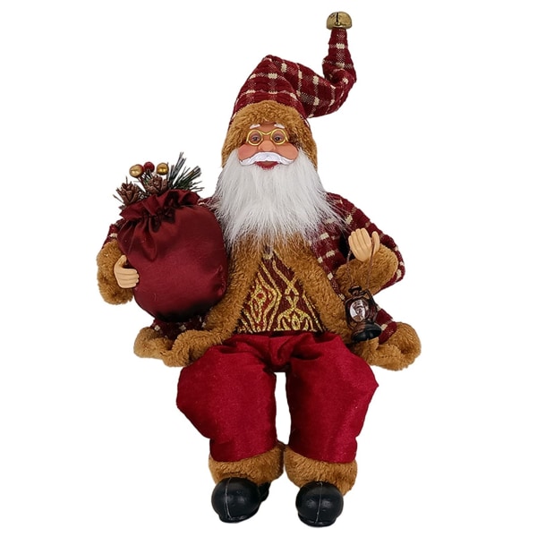 Julemandsfigur Realistiske traditionelle figurer Kreativ siddende juledukke juledekoration med petroleumslampe og gavepose 35*18cm