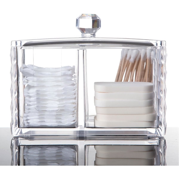 Makeup Bomuldspudeholder Akryl Vatpind Organiser Kosmetik Opbevaringsholder, 3 Rum, Terning