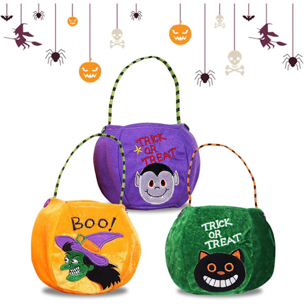 3 kpl Halloween-juhlakasseja, uudelleenkäytettäviä lahjakasseja, Halloween-kurpitsakarkkipussi, Halloween-juhlakasseja lapsille juhliin kahvalla