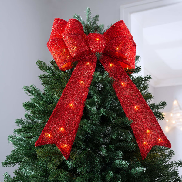 Stor julesløyfedekorasjon med jagende varme LED-lys, flerfarget, 1 cm [Energiklasse A] Red