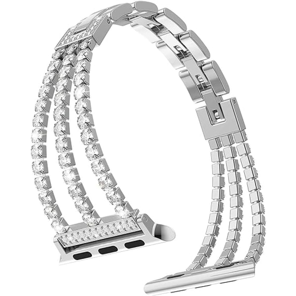 38mm 40mm 41mm Smykkesklokkestropp for IWatch SE(GEN 1 2 3) Stroppserie 9 8 7 6 5 4 3 2 1 Kvinner Diamantarmbånd Rustfritt Stålbånd (Sliver) Silver W