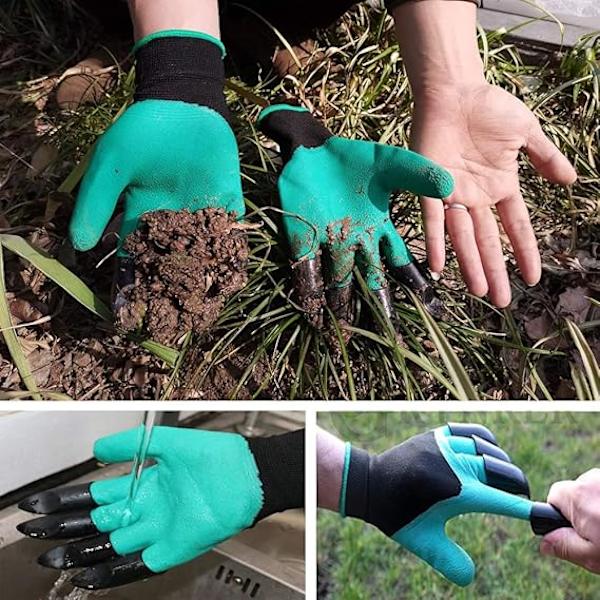 2 st trädgårdshandskar med klor, klogardhandskar för grävning, plantering, ogräsrensning, sådd - Vattentäta för män och kvinnor, gröna + lila
