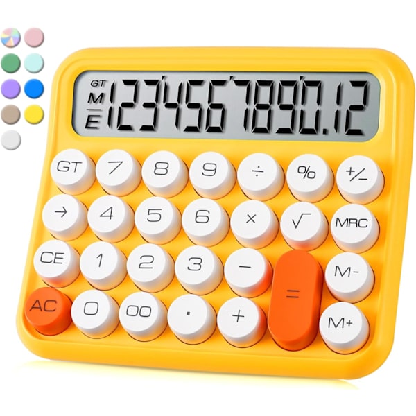 Mekanisk switch-lommeregner 12 cifre, stationær stor skærm og knapper, lommeregner med stort LCD-display (gul)