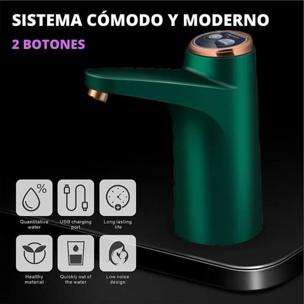 Vann Dispense - LED-indikator, 1500 mAh USB-oppladbart batteri, silikonmateriale (grønn)