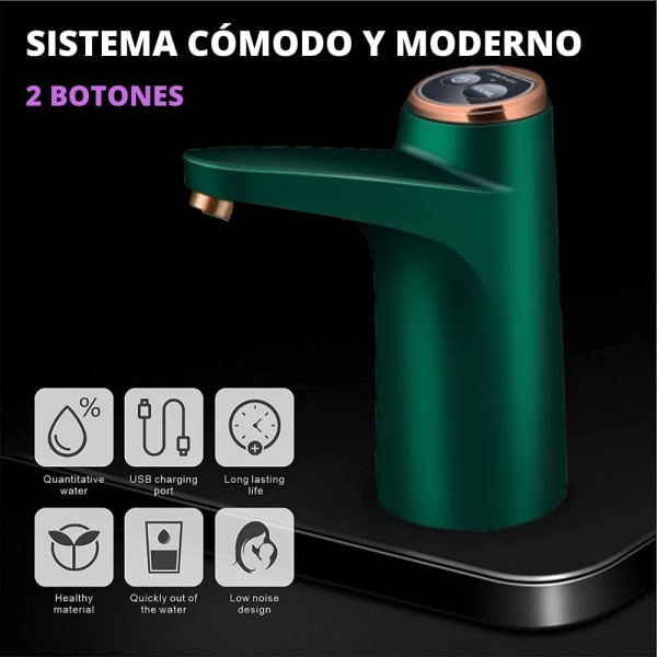 Vattenautomat - LED-indikator, 1500 mAh USB-laddningsbart batteri, silikonmaterial (grön)
