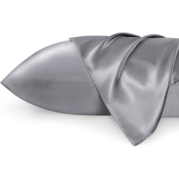 Satin Pillowcase  - Silver Grey Silky Pillowcase 20x30 Inches - Set of 2 with Envelope Closure, Similar to Silk Pillow Cases