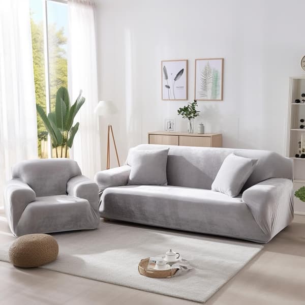 Tjock sofföverdrag  Enfärgad soffskydd Sammet Lätt passform Elastiskt tyg Stretch sofföverdrag (Silvergrå, 2-sits 145-185cm)