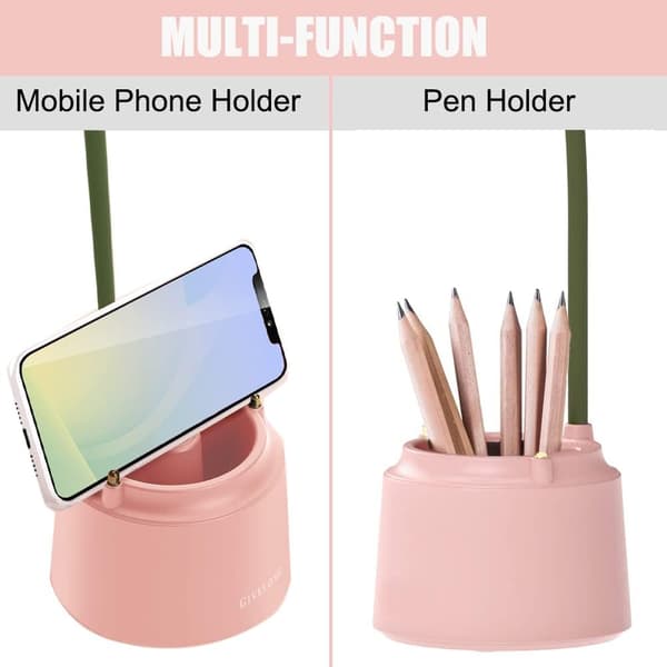 LED Børne Skrivebordslampe, Blomster Bordlampe, Læselampe med Justerbart Lys og Touch Sensor (Pink) Pink