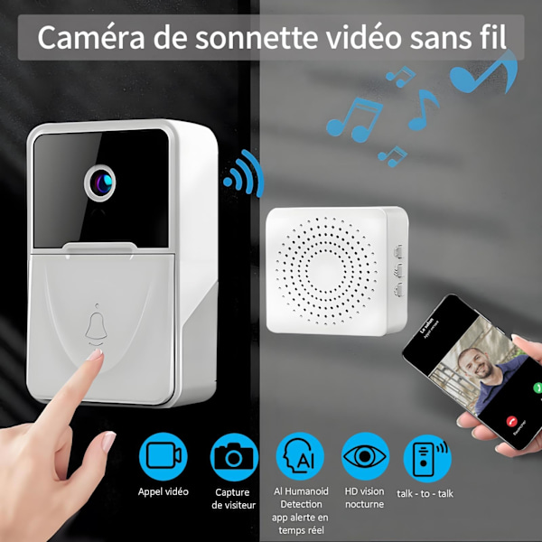 Generisk Trådløs Video Dørklokke, 1080P HD Nattesynsovervågning, Vejrbestandig, Hjemmeintercom, Understøtter Tovejs Stemmeopkald.