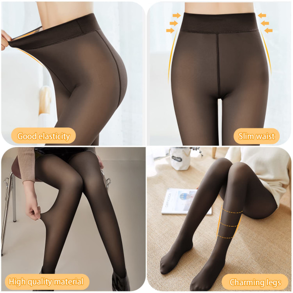 Fleecefôrede tights, vintertights for kvinner termisk elastisk høy midje svart vinterleggings for kvinner (M, 200g) Black Thin velvet,M