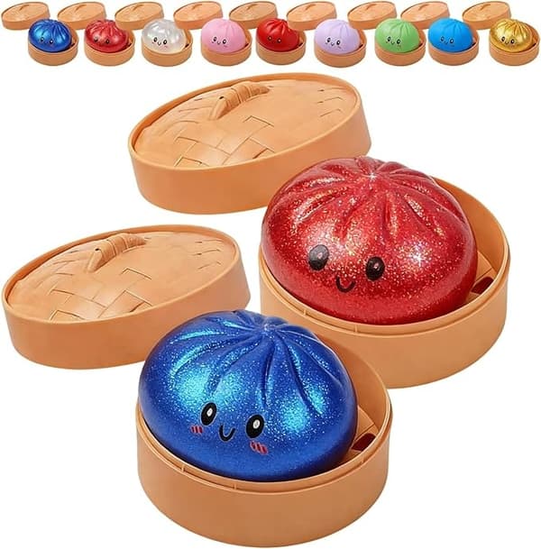 Glitterkugle, Glitterkugle Squishy med æske, Kugle Sensorisk Klemmelegetøj til Stresslindring Blue+Red