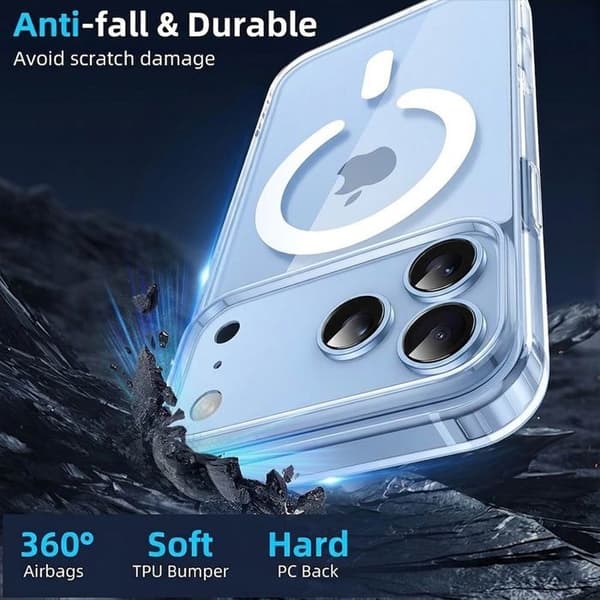 Skyddsfodral för iPhone 18 Pro Max, Stötdämpande Hårt med Magnetisk Ring - 2 Härdade Glas Transparent