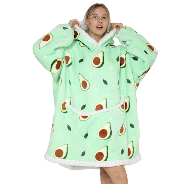 Oversized teppehette - Sherpa fleece bærbart teppe for unisex voksne kvinner menn, fluffy gigantisk komfortabel hettegenser avocado