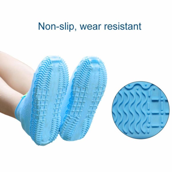 Vedenpitävät kengänsuojat, silikoni uudelleenkäytettävä cover Liukumaton kestävä vetoketju Elastinen cover miehille, naisille (33-38) Blue M