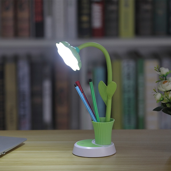 Barnebordlampe, LED-bordlampe, berøringssensor dimbar nattbordslampe, øyeleselampe med pennholder (grønn) Green