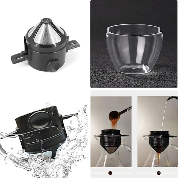 Gjenbrukbar permanent kaffefilterholder med rustfritt stål dobbelt filterholder 1-2 kopper