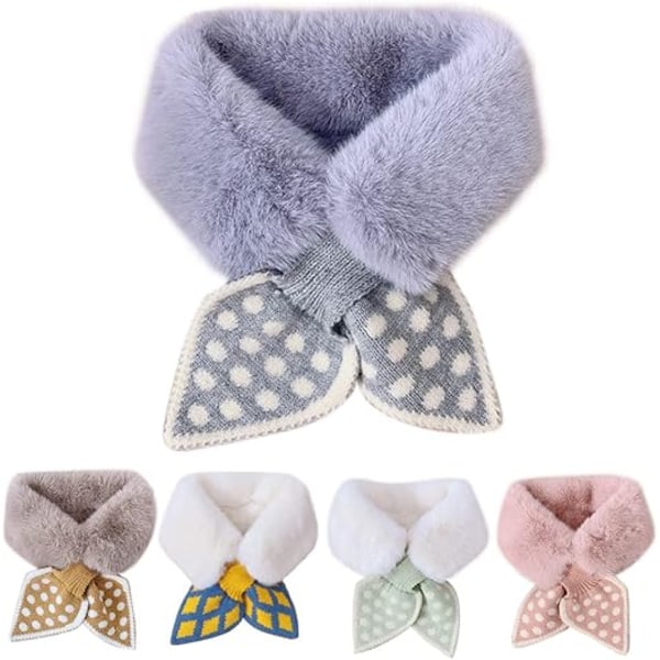 Sjal, for kryss-sjal kunstig pels krage sjal falsk krage barn polka dot sløyfe diamant, grå