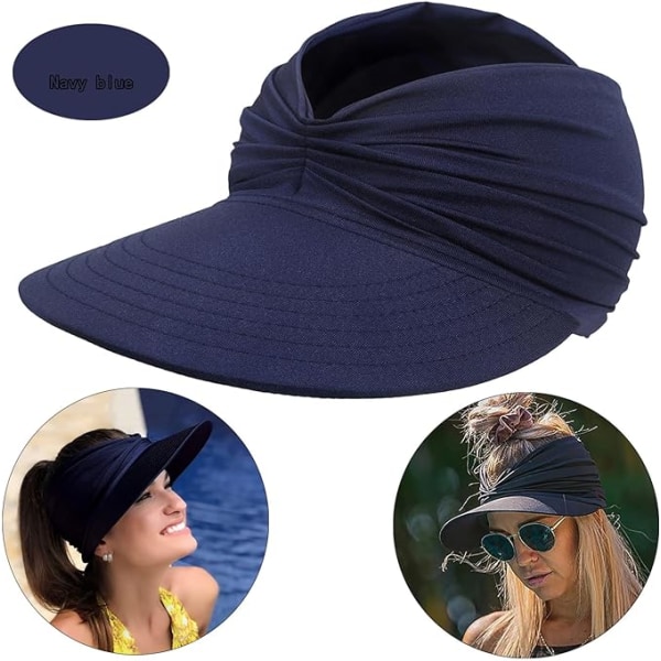 Visiirihattu, aurinkohattu Naisten aurinkosuojahattu rantahattu leveäreunainen aurinkohattu UV-suojalla urheilugolftennikselle ulkorannalle 56-65 cm Navy Blue