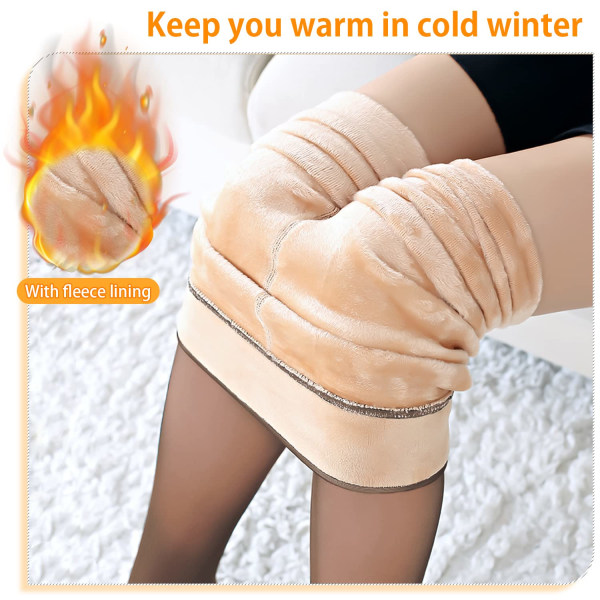 Fleecefôrede tights, vintertights for kvinner termisk elastisk høymidjet falske gjennomsiktige vinterleggings for kvinner (XL, 80 g) light brown Thin,XL