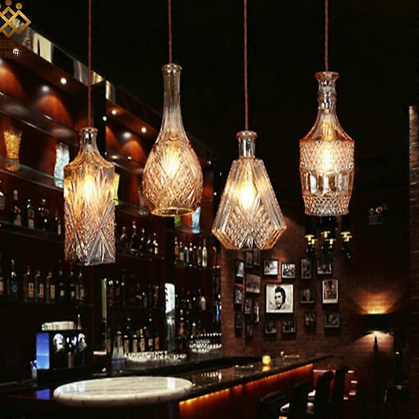 Retro Justerbar Kabel Dekanter Glassflaske Hengelampe Lysekrone Armaturer Skåret Glass Hengelampe A