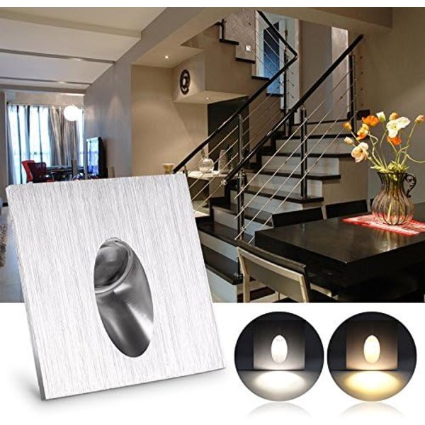 Kvadratisk LED-innfelt veggmontert downlight for trapper, vinterhage, gang 1W AC 100-245V (kald hvit)