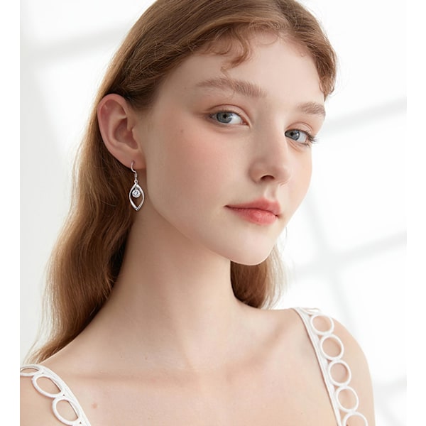 925 Silver Dangle Örhängen för Kvinnor Flickor Linjära Drop Statement Örhängen Clear Cubic Zirconia Tear Drop Dangle Hook Örhängen