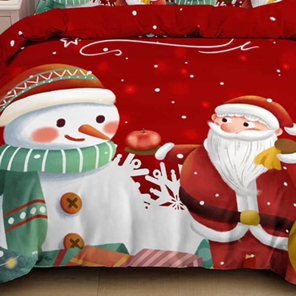 Julesengesæt til børn, dynebetræk, julemand, snemand, juledekoration (rød, 135 x 200 cm)