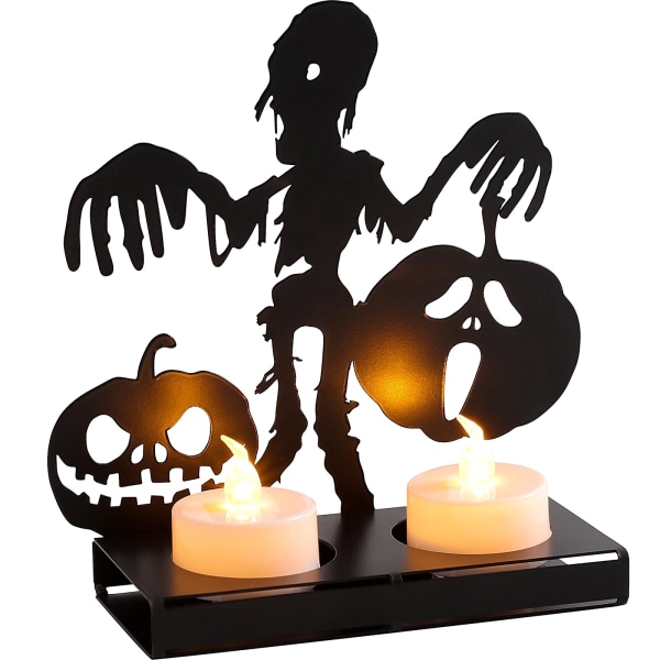 Halloween-kynttilänjalat, Halloween-koristeet, teekynttilänjalka Kodin pöytäsisustus 2 kynttilän säilytykseen, ainutlaatuiset koristeet lahja