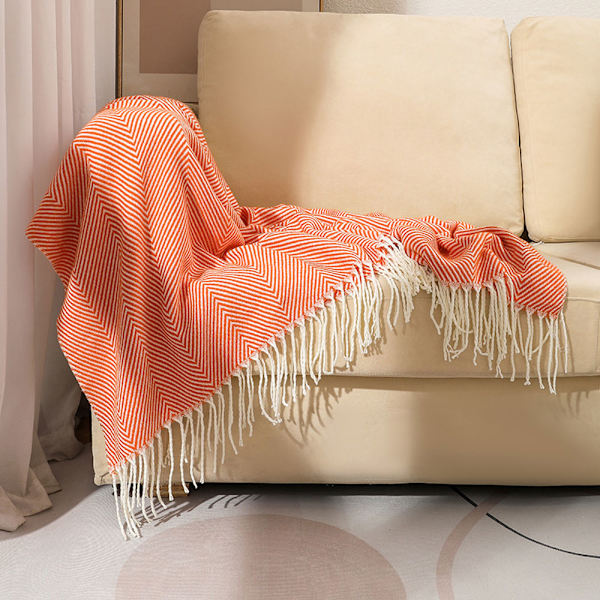 Koselig teppe, sengeteppe, sofa, ullpledd, teppe, pledd, sofateppe, fluffy sofateppe, merino teppe, fluffy varmt pledd orange 127*172cm